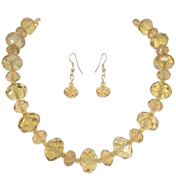 Chunky Colorado Topaz Glass Necklace Earrings Set - Picture 1 of 3